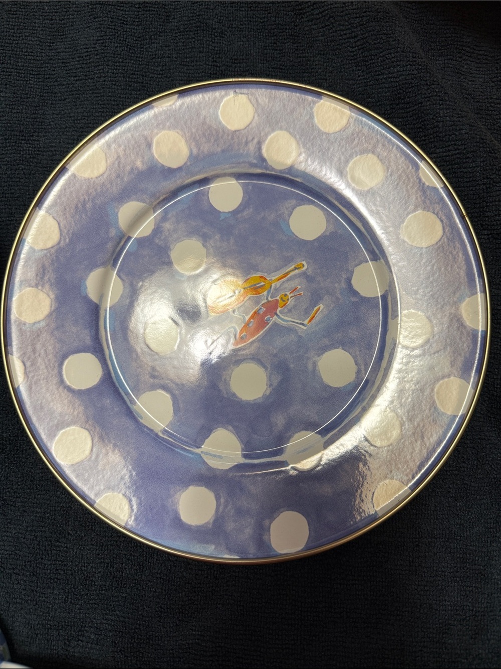 MacKenzie-Childs White and blue kids Dinner Plate  , bowl and cupwith Gold Rim - Picture 2 of 10